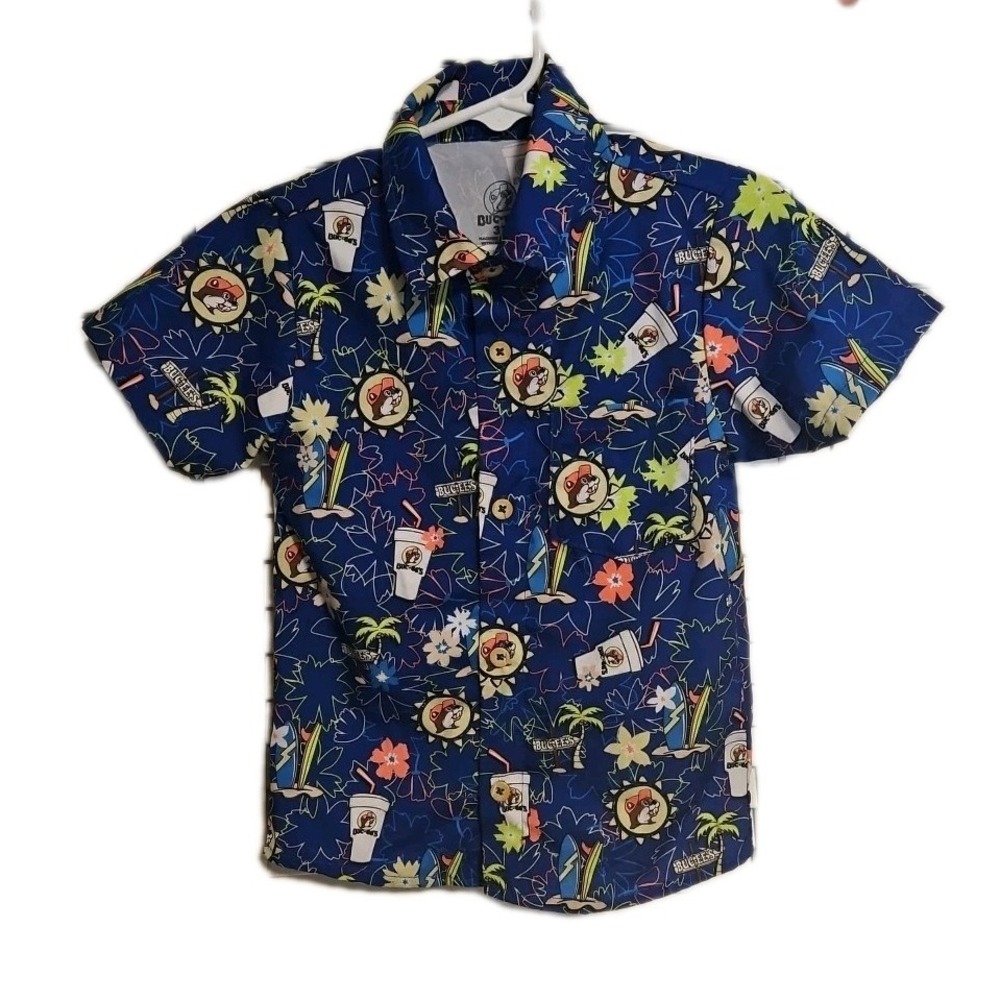 Buc-ees Sz 3t Toddler Beach Camper Hawaiian Button Shirt 🦫 Beaver Logo